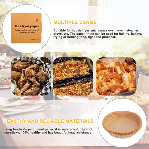 50 Pcs Air Fryer Non-Stick Disposable Paper Liner Oil-Proof Air Fryer Liners Parchment Baking Paper Waterproof Food Grade Parchment for Baking Roasting Oven Microwave (50pcs, Brown)
