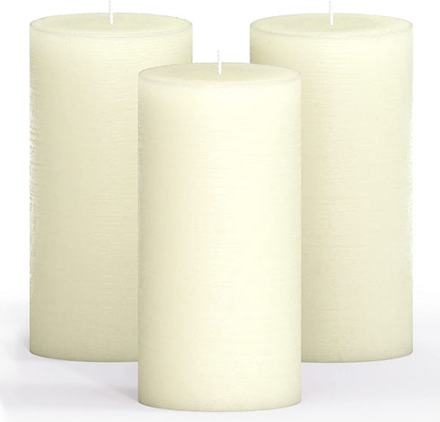 CANDWAX 3x6 Pillar Candles Set of 3 - Decorative Rustic Candles Unscented and Valentines Candles - Ideal as Wedding Candles or Large Candles for Home Interior - Ivory Candles