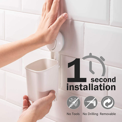 LEVERLOC Toothbrush Holder Suction Cup Wall Mounted Drill-Free for Bathroom Shower Electric Toothbrush Toothpaste Razor Holder Removable Waterproof Sturdy Self Draining, Tableware Holder for Kitchen