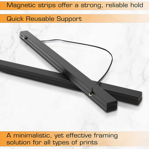 Magnetic Poster Hanger and Picture Frame, DIY Home Decor for Wall Art, Flat Canvas Prints, Oil Paintings, Photos, and Paper, Strong Magnet Strips, Quick Reusable Support (Black, 20")