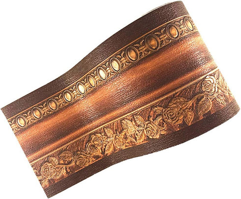 Simplemuji 3D Self Adhesive Decorative Floral Molding Waterproof Wallpaper Border Peel and Stick for Bathroom Kitchen Counter Top Tiles Sticker,4 Inch by 16.5 Feet (Dark Brown Wood Grain }