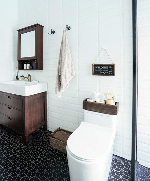 Mkono Bathroom Decor Box Toilet Paper Holder Wood Tank Box Storage Basket with Mason Jar and Flower Bathroom Kitchen Table Countertop Funny Farmhouse Rustic Home Decor,Yellow