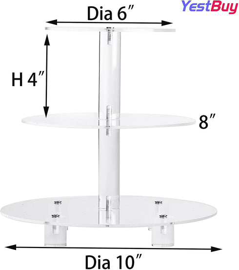 YestBuy 3 Tier Round Cupcake Stand with Base, Acrylic Cake Stand, Cupcake Tower Stand, Premium Cupcake Holder for 28 Cupcakes, Display for Pastry Wedding Birthday Party (4" Between 2 Layers)