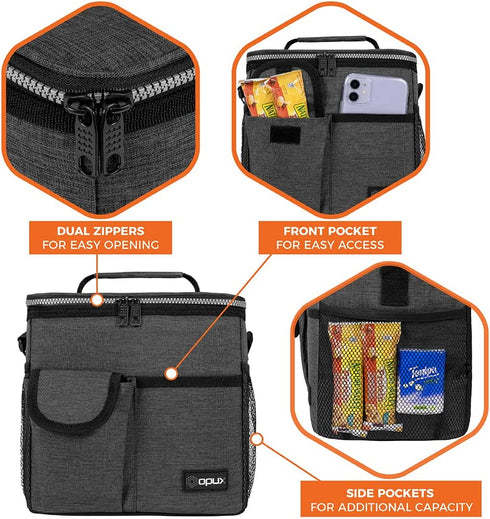 OPUX Large Insulated Lunch Box for Men Women, Leakproof Thermal Lunch Bag Cooler Work Office School, Soft Reusable Lunch Tote with Shoulder Strap, Adult Lunch Pail Kit, 18 Cans, Dark Gray