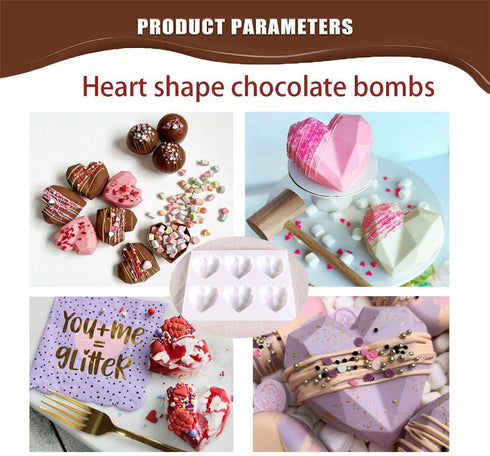 3 Types Of Chocolate Bomb Mold Hot Cocoa Bomb Mold Kit 2 Large&Small 6 Holes Sphere Ball Molds 1 Heart Silicone Molds Round For Making Hot Chocolate Bombs Candy Mousse Cake Pudding Baking Tools