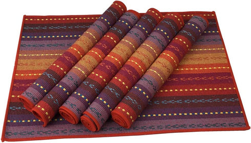 Red-A Hand Woven with 100% Cotton Placemats Colorful Placemats Braided Ribbed Durable Heat-Insulation Table Mats Set of 6,Rainbow