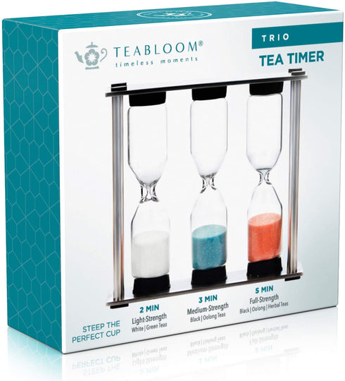 Teabloom Trio Tea Timer - 2 Minutes for Light-Strength White/Green Teas, 3 Minutes for Medium-Strength Black/Oolong Teas, and 5 Minutes for Full-Strength Black/Oolong/Herbal Teas