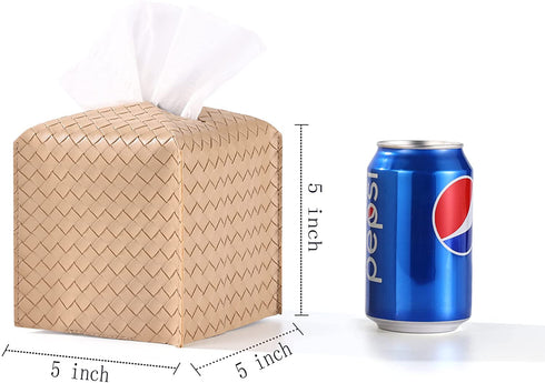 LURRIER Tissue Box Cover, Modern Woven PU Leather Square Tissue Box Holder, Decorative Box for Bathroom Vanity Countertop, Night Stands, Office Desk & Car 5"x5"x5" (Sandy)