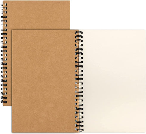 LABUK 2pcs Blank Journal Notebook Sketch Book, Unlined Spiral Notebook, A5 Soft Cover Drawing Book Diary Memo Notepads, 100 Pages/ 50 Sheets, 8.2 x 5.5 Inches, for Gifts School Supplies