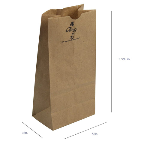 Duro ID# 18404 4# SOS Bag 30# 100% Recycled Natural Kraft 500pk 5" x3 1/3" X9 3/4"