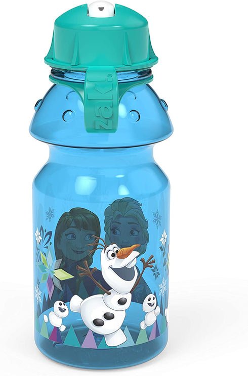 Zak Designs Disney 2 Plastic Push Button Action and Locking Lid Includes Portable Carry Loop, Leak-Proof Design is Perfect for Outdoor Sports, BPA-Free, 14oz, Frozen Water Bottle