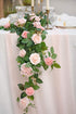 Ling's moment Handcrafted Artificial Blush Pink Rose Flower Garland 5ft Greenery Garland for Wedding Centerpieces Ceremony Sign Aisle Arch Backdrop Reception Table Decorations