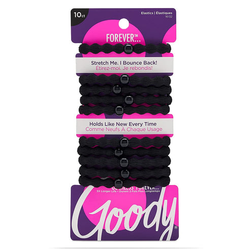 Goody Forever Ouchless Elastic Hair Tie - 10 Count, Black - Medium Hair to Thick Hair - Hair Accessories for Women and Girls