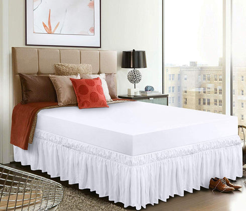 Utopia Bedding King Elastic Bed Ruffle - Easy Wrap Around Ruffle - Microfiber Bed Skirt with Adjustable Elastic Belt 16 Inch Tailored Drop - Hotel Quality Bedskirt, Fade Resistant (King, White)