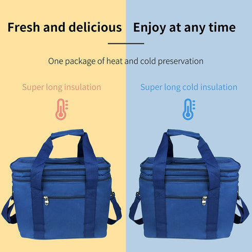 BLBL Insulated Cooler Bag,Collapsible fresh-keeping Bag, large Shopping Bags, Hot & Cold Food Delivery lunch lightweight, washable, Suitable for Camping, Picnic& Beach, Blue