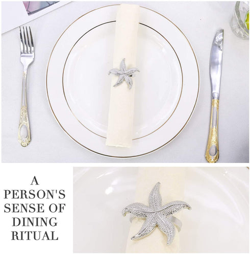 Starfish Napkin Rings Set of 8 Silver Ocean Coastal Nautical Holiday Wedding Party Beach Table Decor