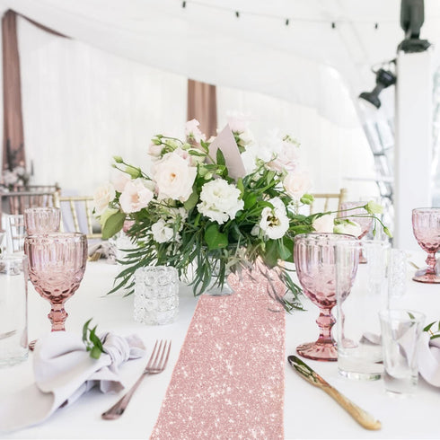 4pcs Rose Gold Table Runner Bridal Shower Tablecloth - Sequin Tablecloth for Wedding/Party/Birthday Decoration and Baby Shower - 12x108Inch
