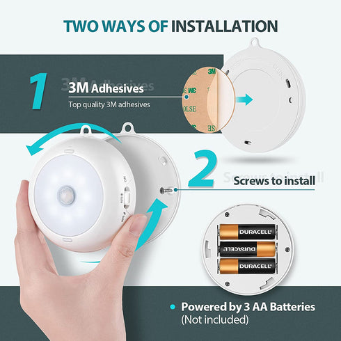 Reoshine Motion Sensor Light Indoor, LED Night Light Closet Lights, Under Cabinet Lights, AA Battery Operated Stick on Wireless Puck Lights for Wall, Step, Stair, Dimmable (3 Pack)
