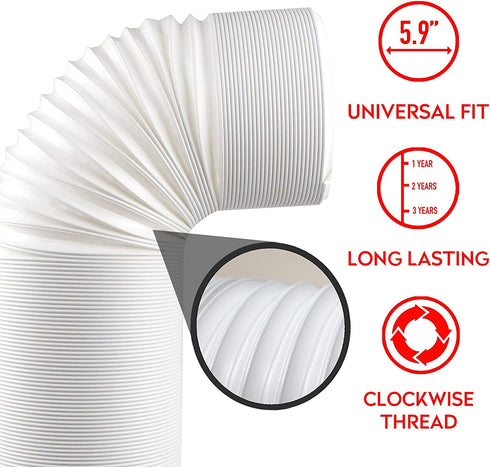 Kraftex Air Conditioner Hose. Portable Exhaust Vent with 5.9" Diameter, Clockwise Thread & Length up to 80". Compatible with LG many Portable Air Conditioners
