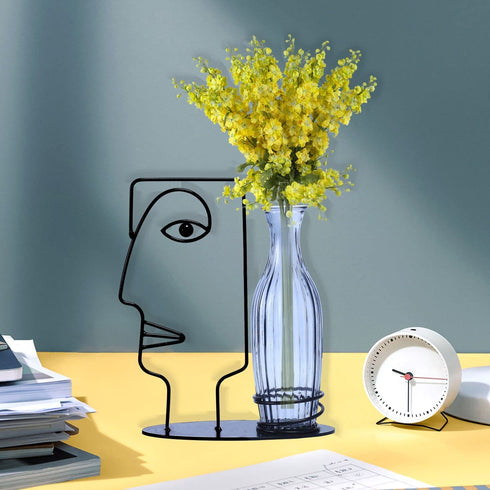 CFFOWNUG Head vase Face vase Glass Vase Decorations Made of Metal and Glass Hydroponics Vase Metal Flower Vase for Indoor Desk Decoration,Unique Vase,Suits Home,Office,Outdoor Decoration