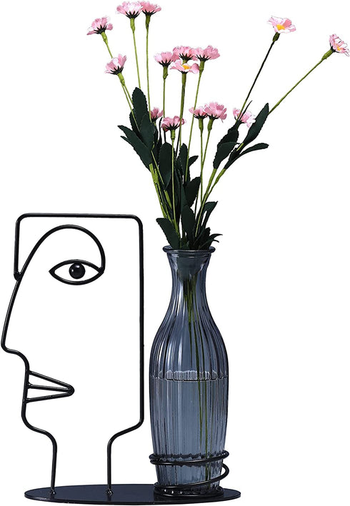 CFFOWNUG Head vase Face vase Glass Vase Decorations Made of Metal and Glass Hydroponics Vase Metal Flower Vase for Indoor Desk Decoration,Unique Vase,Suits Home,Office,Outdoor Decoration