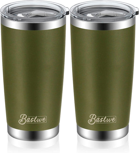 Bastwe 2 Pack 20oz Vacuum Insulated Tumblers with Lid and Straw, Double Wall Stainless Steel Travel Mug, Works Great for Ice Drink, Hot Beverage (Olive Green)