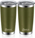 Bastwe 2 Pack 20oz Vacuum Insulated Tumblers with Lid and Straw, Double Wall Stainless Steel Travel Mug, Works Great for Ice Drink, Hot Beverage (Olive Green)