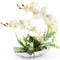 YOBANSA Orchid Bonsai Artificial Flowers with Imitation Porcelain Flower Pots Phalaenopsis Fake Flowers Arrangements for Home Decoration (White 1)
