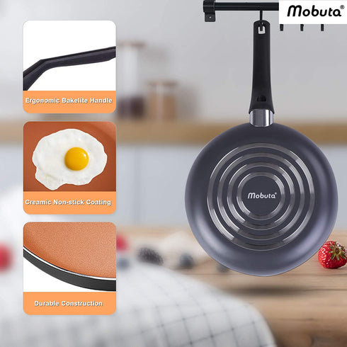 MOBUTA 11 Inch Nonstick Frying Pan,Copper Cooking Skillet with Ceramic Coating, Induction Incompatible, 100% PFOA Free