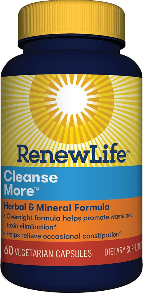 Renew Life Detox Cleanse More, Helps Reduce Bloating & Return to Regularity, Overnight Constipation Relief, Soy, Dairy & Gluten Free, 60 Capsules