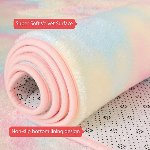 Wondo Super Soft Rainbow Rugs for Girls Bedroom Living Room, Fluffy Colourful Area Rug Shaggy Comfy Modern Home Decor Rugs playroom Mat Cute Plush Carpet for Kids Nursery, 3x5 Feet