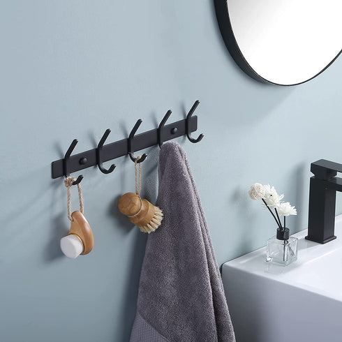 KES Wall Coat Hook Rack with 5 Robe Hooks Heavy Duty Towel Hanger Stainless Steel Matte Black, AH203H5-BK