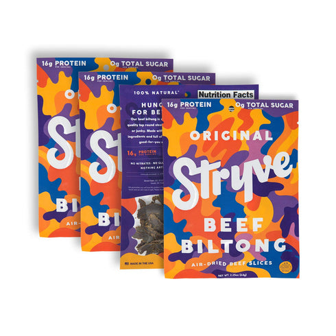 Stryve Original Biltong | Low Fat, Low Carb, Low Sugar | 16g Protein | 4 Pack of 2.25oz