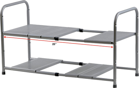 SimpleHouseware Under Sink 2 Tier Expandable Shelf Organizer Rack, Silver (expand from 15 to 25 inches)