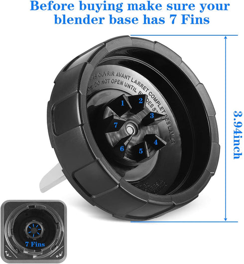 Ninja Blender Replacement Parts, Ninja Bottom Blade 7 Fins Replacement Extractor Blade Parts for Nutri Ninja Auto Iq Bl642 Nn102 Bl682 Bl2013 and More(1 Pack, 2 Gasket Rubber)