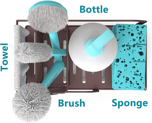 FavoThings Kitchen Sink Caddy Organizer Farmhouse Sponge Holder with Drain Pan, Premium 304 Stainless Steel, for Sponges, Scrubbers, Soap, Kitchen, Bathroom, Bronze