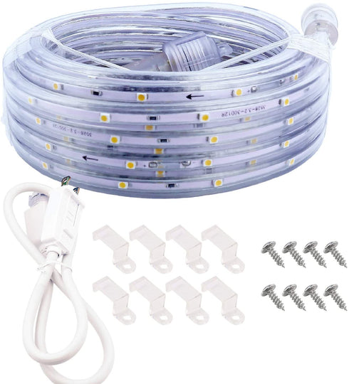 LED Rope Lights, 16.4ft Waterproof Connectable Strip Lighting, 3000K Bright Soft White, Indoor Outdoor Mood Lighting for Home Christmas Holiday Garden Patio Party Decoration