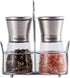 Slat and Pepper Grinder Set of 2 with Stainless Steel Holder, Adjustable Coarseness, Premium Stainless Steel and Glass body Spice Mill, Salt and Pepper Shaker