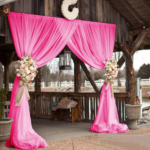 ShinyBeauty Chiffon Curtain 2 Panels Hot Pink 2.4ft x 9ft Tulle Backdrop Curtains Window Voile Curtain 2 Packs 29''x108'' Rod Pocket Elegant Curtains (29''x108'' 2 Panels, Hot Pink)