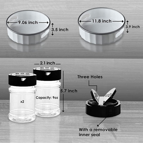 Lazy Susan Turntable - 360 Rotating Spice Rack - Non-Skid Turntable Organizer for Fridge, Cabinet & Bathroom - Lazy Susan Organizer for Bottles and Spices - 2 Pack Fridge Organizers with 2 Jars-Sliver