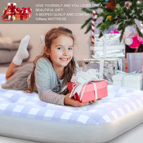 Giftway Twin Size Inflatable Air Mattress for Camping - Upgraded Height 9" Inflatable Mattress Foldable Air Bed with Waterproof Flocked Top - Portable Blow up Air Bed for Home/Travel/Housewarming Gift