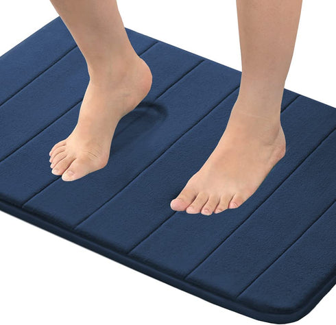Memory Foam Bath Mat for Bathroom Non Slip Bath Rug Velvet Thick Soft and Comfortable Water Absorbent Machine Washable Easier to Dry Floor Rug Mats, 20x32 Inches, Navy