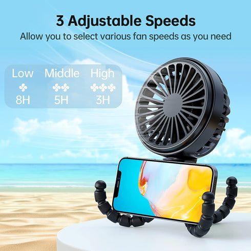 GUSGU Mini Stroller Fan Clip-on for Baby, Small Portable Fan Rechargeable and Handheld, USB Cooling Fan with 3 Adjustable Speeds and Flexible Tripod for Travel, Car Seat, Camping, and Bedroom.