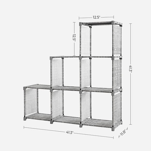 SONGMICS 6-Cube Storage Rack, Staircase Organizer, DIY Storage Shelf, Bookcase in Living Room, Childrens Room, Bedroom, for Toys and Daily Necessities, Heather Gray ULSN063G12