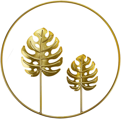 Tinsow 9.5 Inch Iron Wall Sculptures,Gold Metal Ginkgo, Maple, Monstera Leaf Wall Decor Round Wall Ornaments,Easy Installation Great for Bedroom Hanging Parts Hotel Wall Decoration (Gold, 4)