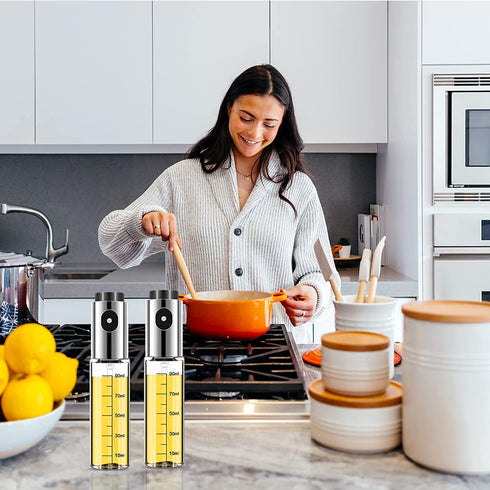 Lauon Oil Sprayer for Cooking, 100ml Olive Oil Dispenser for Air fryer, Kitchen Utensils Oil Glass Bottle for Salad, BBQ, Baking, Roasting, Grilling