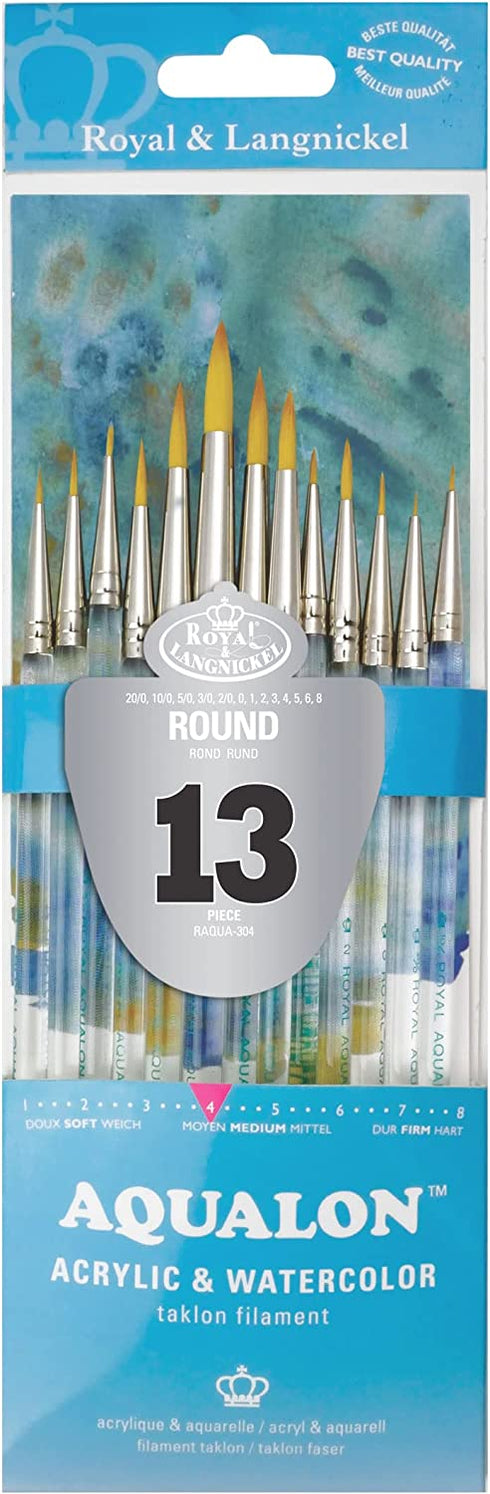 Aqualon Royal and Langnickel Short Handle Paint Brush Set, Round, 13-Piece