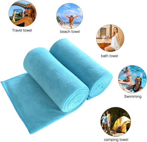 JML Bath Towel, Microfiber Towel Sets 2 Pack (30" x 60") - Large Size, Extra Absorbent, Quick Drying, Multipurpose Use as Bath Fitness Towel, Sports Towels, Yoga Towel, Aquamarine