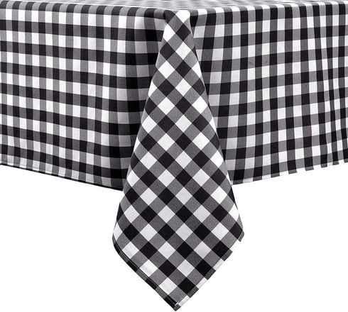 Locika Rectangle Gingham Checkered Tablecloth,Waterproof Spillproof Buffalo Plaid Tablecloth,Washable Wipeable Stain Resistant Fabric Tablecloth (Black and White Checkered, 60" x 104")