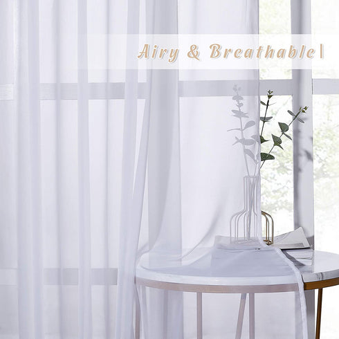 NICETOWN White Sheer Curtains for Bedroom Windows 84" Length with Width 37" Per Panel, Grommet Casual Voile Sheer with Light Filter Window Treatments for Nursery/Apartment/Living Room, Set of 2